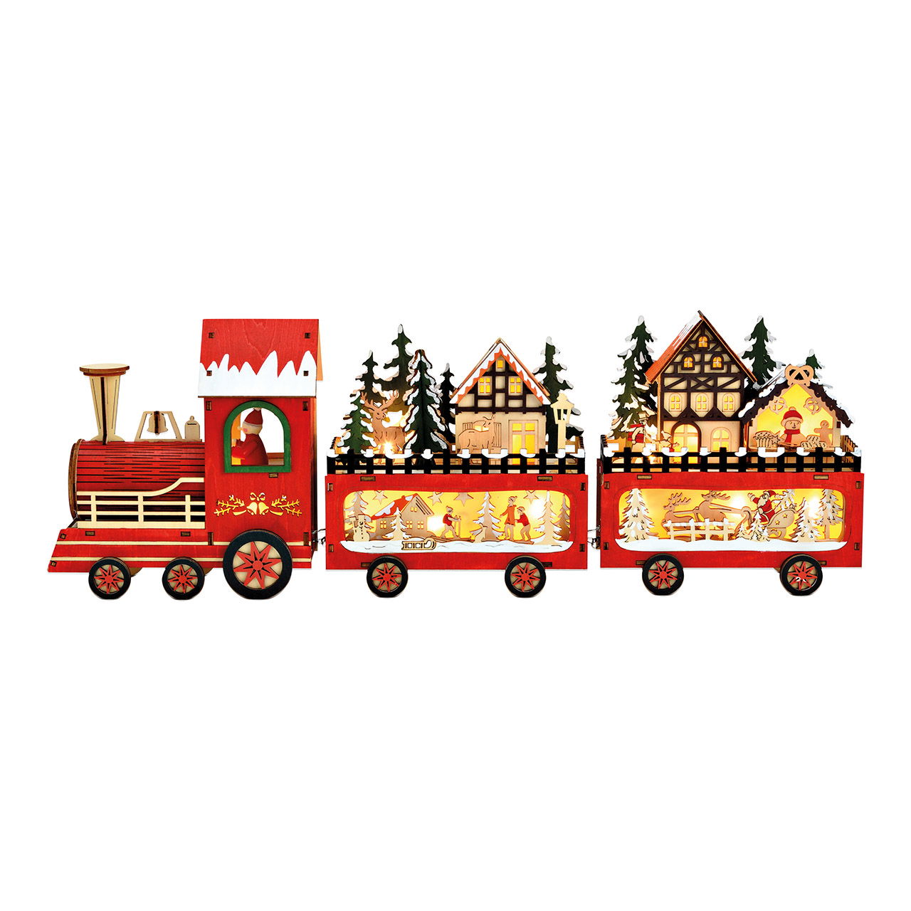 Winterscène kersttrein met LED, batterijvoeding 2xAA niet inbegrepen, dubbele functie batterijdoos met timer gemaakt van hout rood (B/H/D) 56x19x8cm Winterscène kersttrein met LED, batterijvoeding 2xAA niet inbegrepen, dubbele functie batterijdoos met timer gemaakt van hout rood (B/H/D) 56x19x8cm