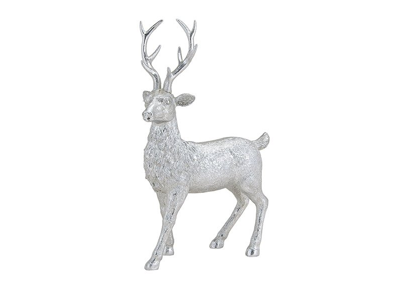 Cervo in argento in poli, L24 x P10 x H36 cm