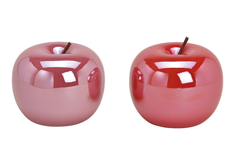 Manzana de cerámica Rosa/Rojo, 2 surtidas, (A/H/D) 13x13x13cm