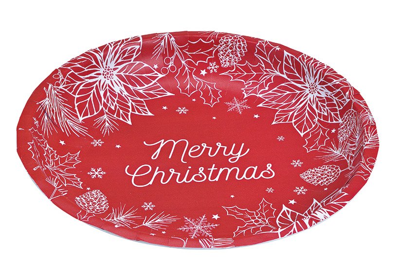 Assiette Merry Christmas en métal rouge (L/H/P) 25x3x25cm
