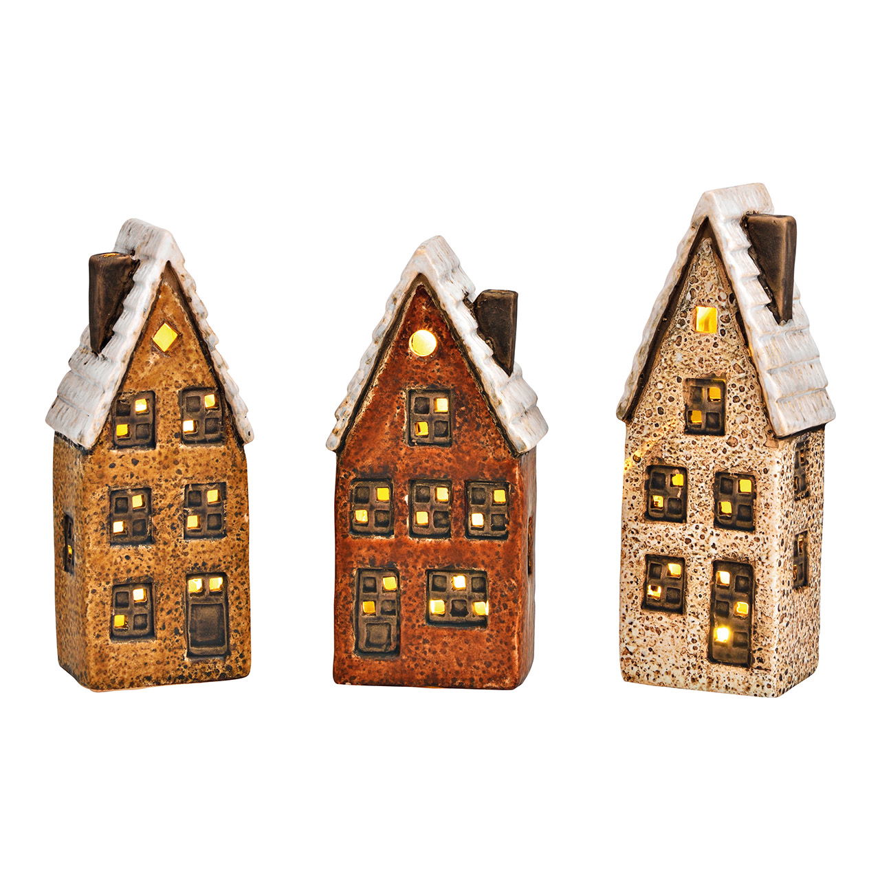 Light house, town house exclusive 2xLR44 made of stoneware natural 3-fold, (W/H/D) 7x19x6cm