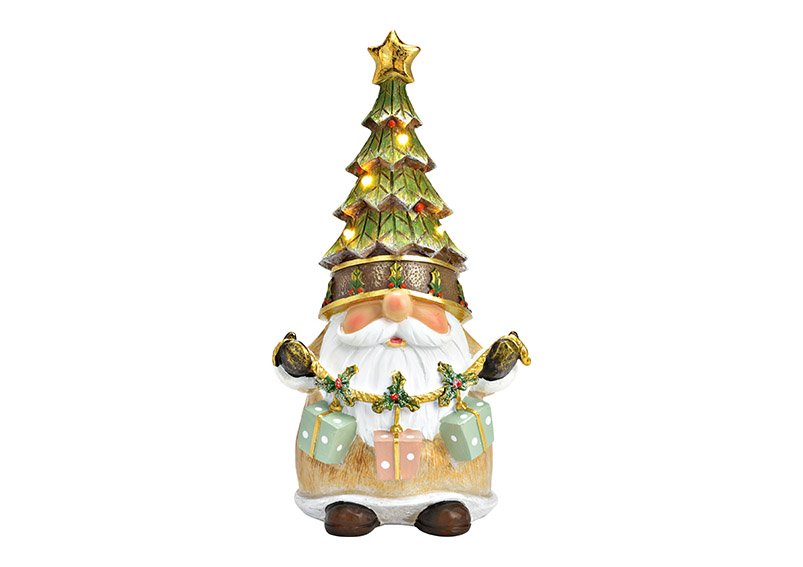 Elfo, cappello per albero di Natale con LED e ghirlanda in polietilene colorato (L/H/D) 11x23x10cm, escluse 2xAAA