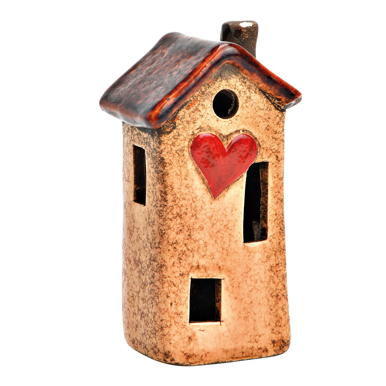 House with heart ceramic brown (W/H/D) 6x10x4cm