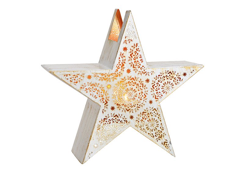 Windlicht Stern aus Metall Weiß, gold (B/H/T) 31x30x10cm