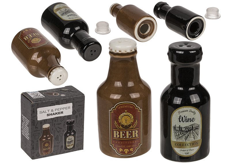 Bicchiere sale/pepe birra e vino, set di 2, in ceramica marrone, nero (L/H/D) 4x6x4cm