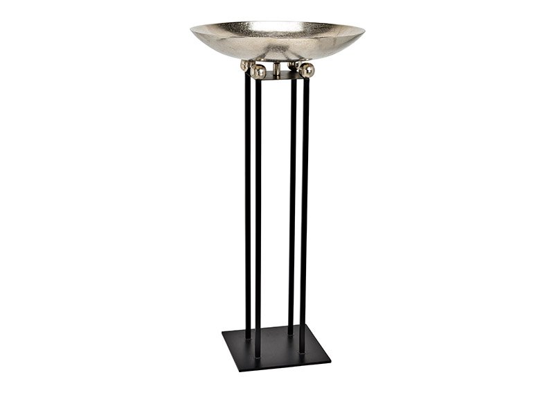 Pillar with bowl of metal silver, black (W/H/D) 49x98x49cm