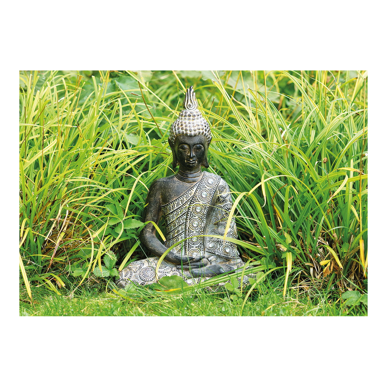 Buda de poliéster, ancho 23 x fondo 13 x alto 33 cm Buddha-Statue, Sitzende Statue, Metallstatue, Gartendekoration, Medizinische Figurine