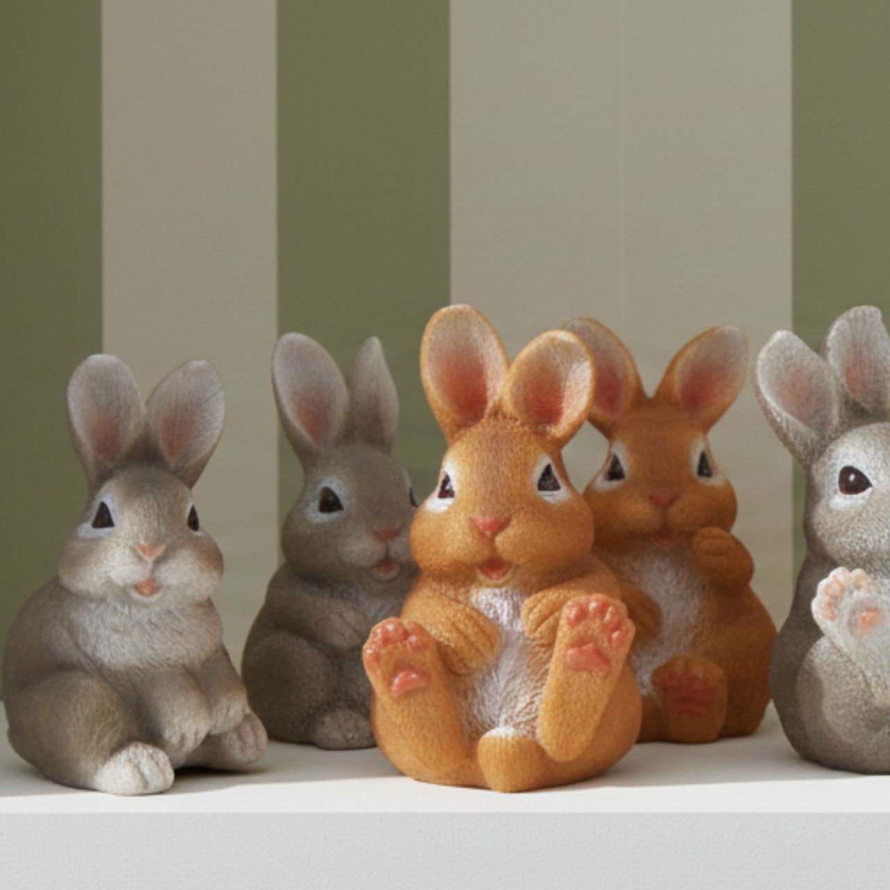 Lapin en poly brun, gris 6 fois, (L/H/P) 5x7x4cm Spielzeug, Tier, Säugetier, Hase, Figur