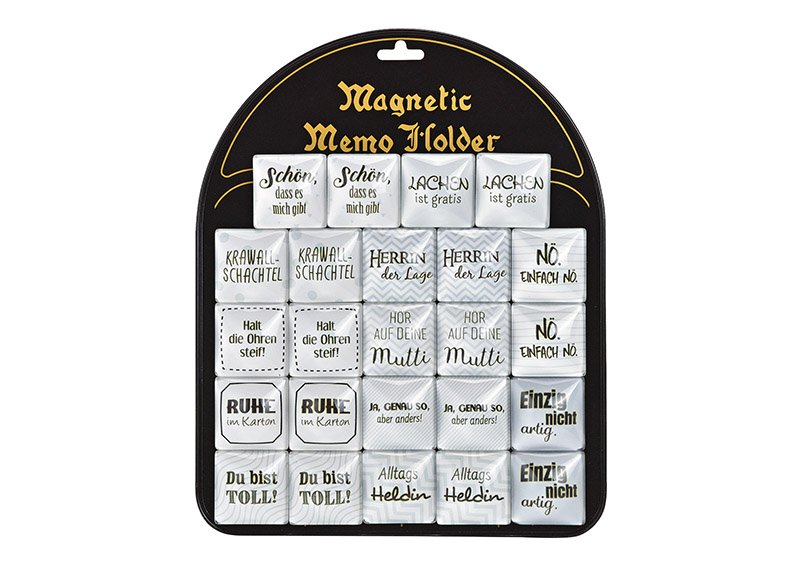 Magnetische van glas Wit 12-voudig, (w/h/d) 4x4x1cm 24 st. op metalen bord 22x27x2cm | 10029379
