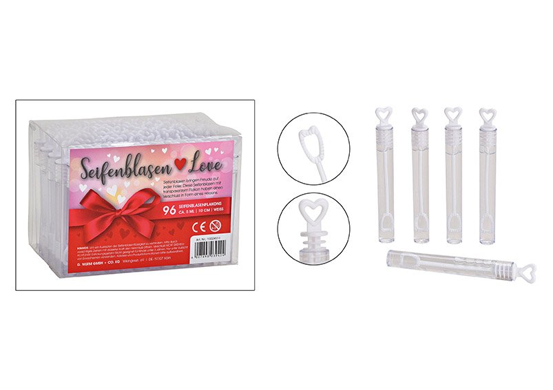 Set di 96 bolle di sapone, cuore per matrimonio, plastica, 4,5ml, (L/H/D) 1x10x1cm Ø1cm