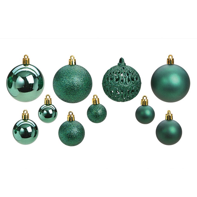 Juego de bolas de Navidad de plástico Verde, juego de 100, (c/h/d) 35x23x12cm Ø3/4/6cm