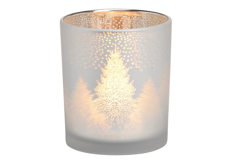 Wind light winter forest decor of glass silver (W/H/D) 7x8x7cm