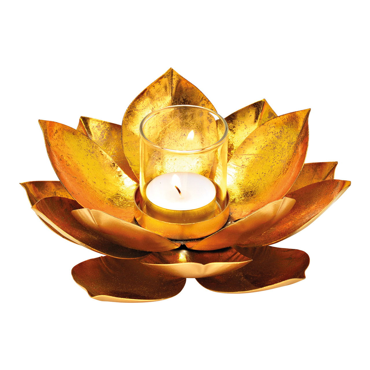 Windlicht Lotus aus Metall/Glas gold (B/H/T) 18x8x18cm