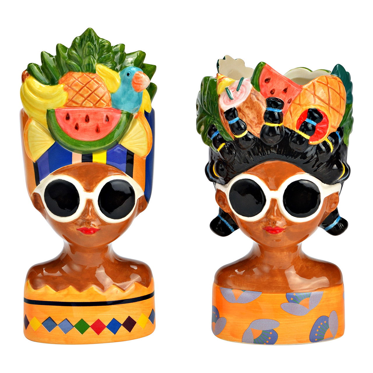 Vase Frau mit Obst aus Keramik, 2-fach, Bunt (B/H/T) 10x20x10cm Vase Frau mit Obst aus Keramik, 2-fach, Bunt (B/H/T) 10x20x10cm