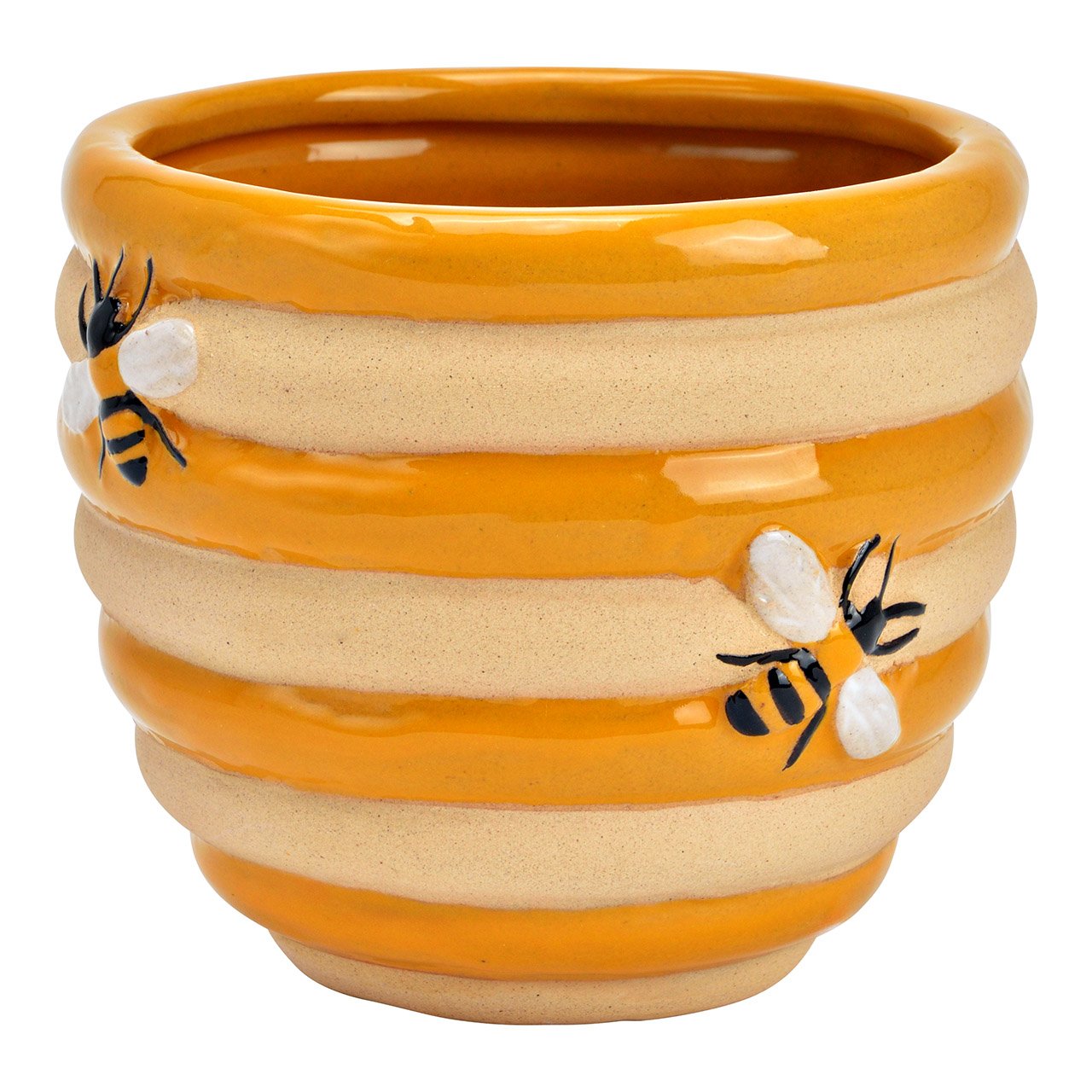 Bloempot bijenkorf look van aardewerk geel/beige (B/H/D) 12x10x12cm