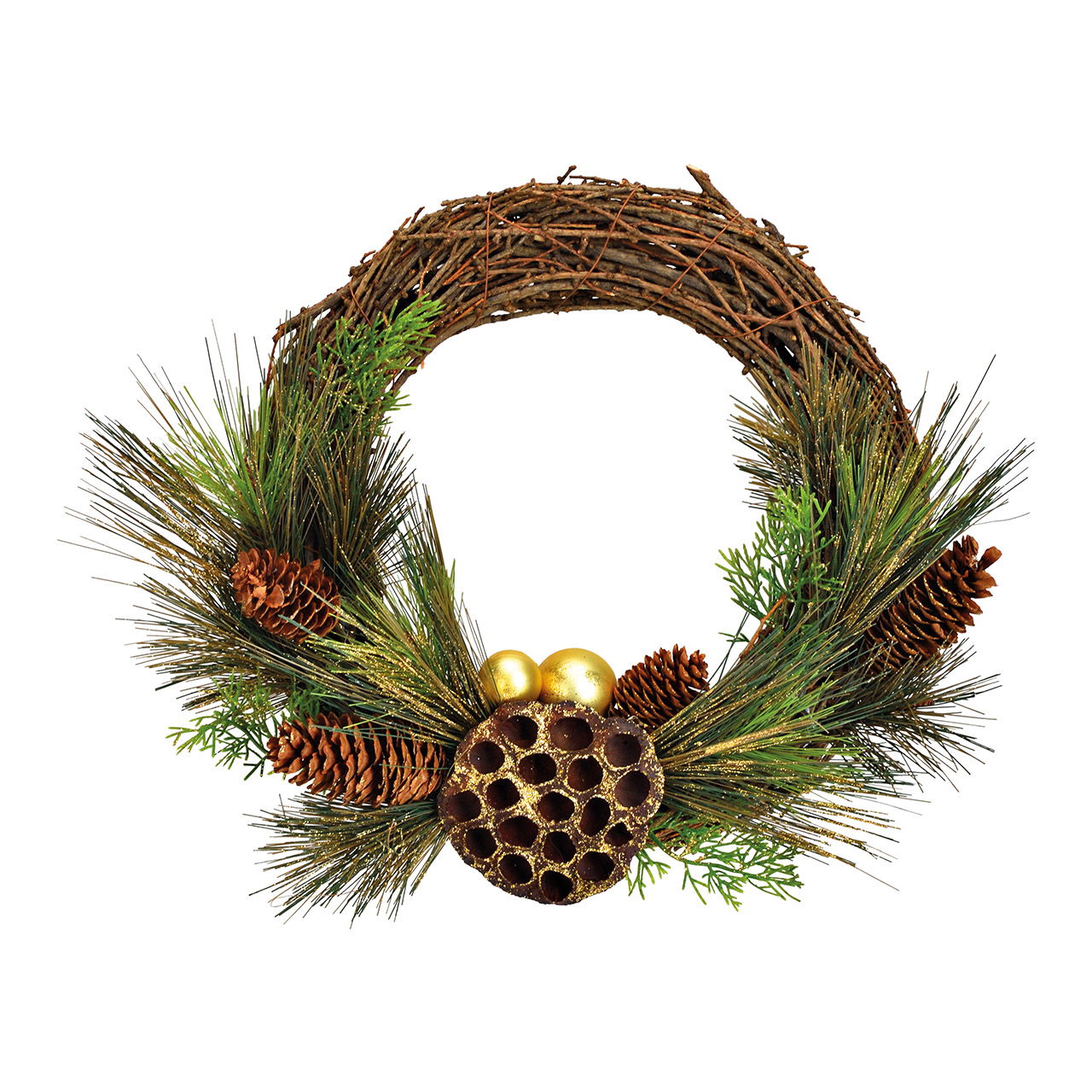 Kerstkrans dennenappel decor hout bruin (B/H/D) 42x35x6cm