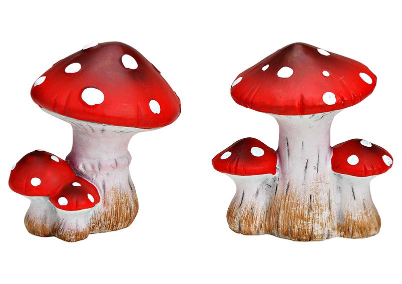 Pilz aus Ton Rot, weiß 2-fach, (B/H/T) 16x17x12cm