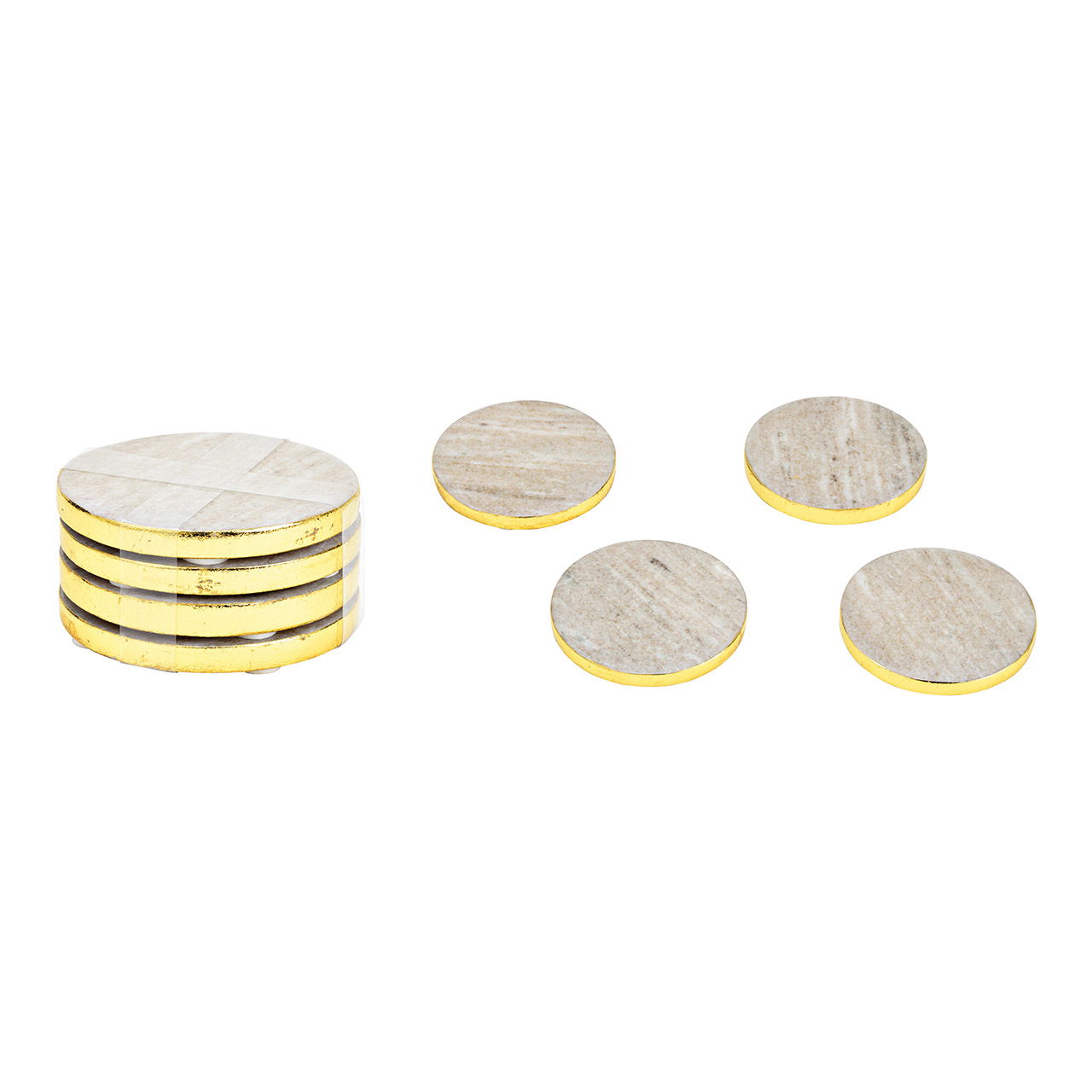Posavasos con borde dorado de mármol, juego de 4, gris (An/Al/Fo) 10x5x10cm Posavasos con borde dorado de mármol, juego de 4, gris (An/Al/Fo) 10x5x10cm