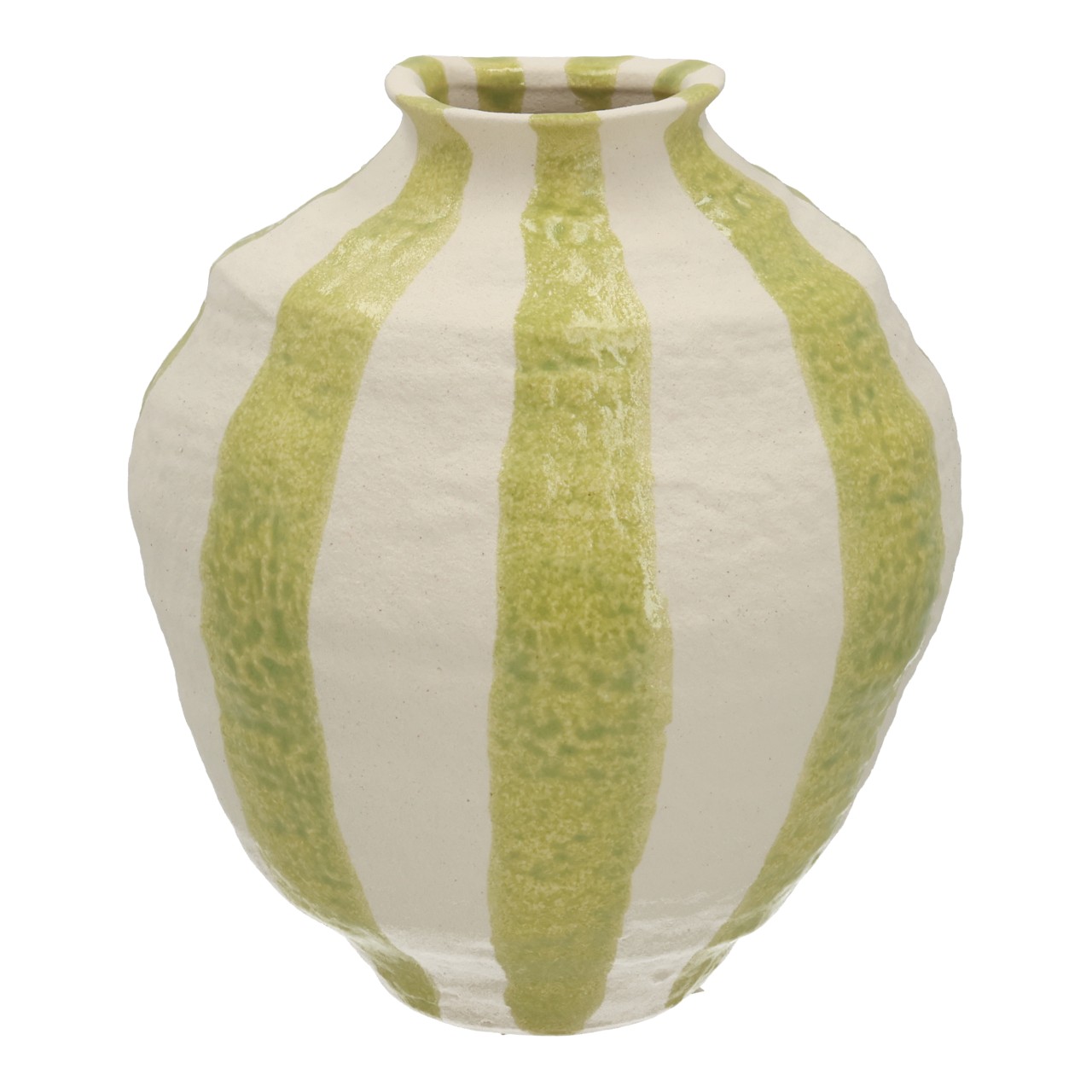 Vaso a righe in ceramica bianca (L/A/P) 17x20x18 cm Vase, Keramik, Grüne Streifen, Weiße Basis, Bulbenförmig