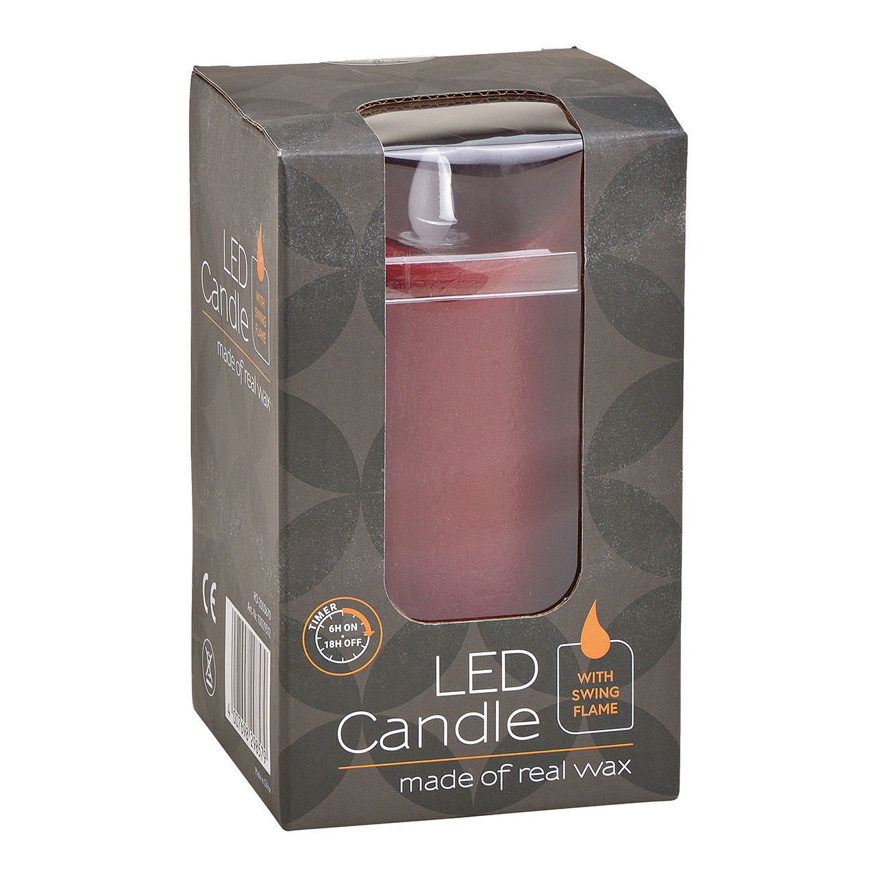 Kerze LED, Flackerlicht, mit Timer aus Wachs Bordeaux (B/H/T) 7,5x15x7,5cm