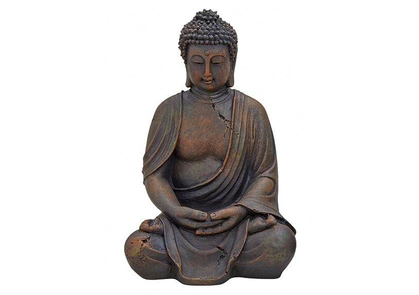 Bouddha assis en marron en poly, 30 cm