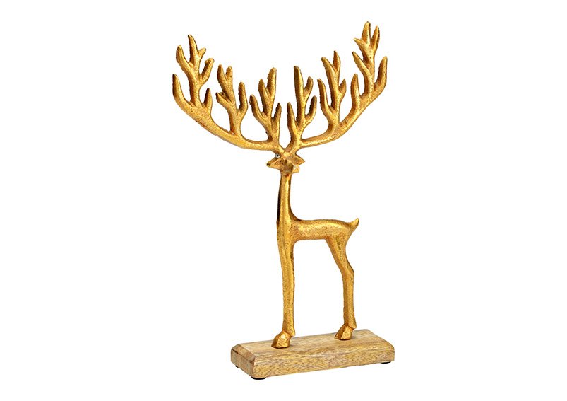 Stand moose on mango wood base, made of metal gold (W/H/D) 19x28x5cm