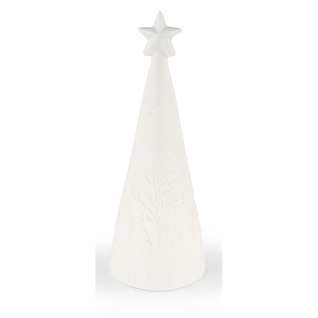 Arbre de Noël avec lumière LED (3xLR44 incl.), pas de minuterie, porcelaine, 9x9x23cm, 1 pc, blanc Bekleidung, Hut, Kegel