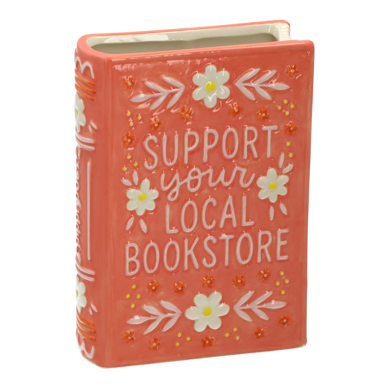 Vaso a forma di libro in ceramica arancione (L/A/P) 13x19x5 cm Buch, Hardcover, Orange, Blumen, lokale Buchhandlung