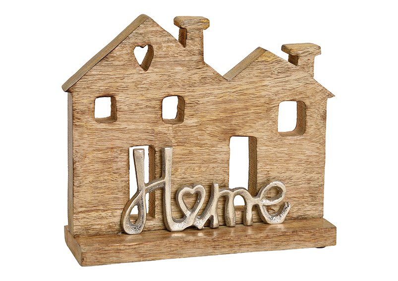 Display house con scritta in metallo, casa, in legno marrone (L/H/D) 24x21x7cm
