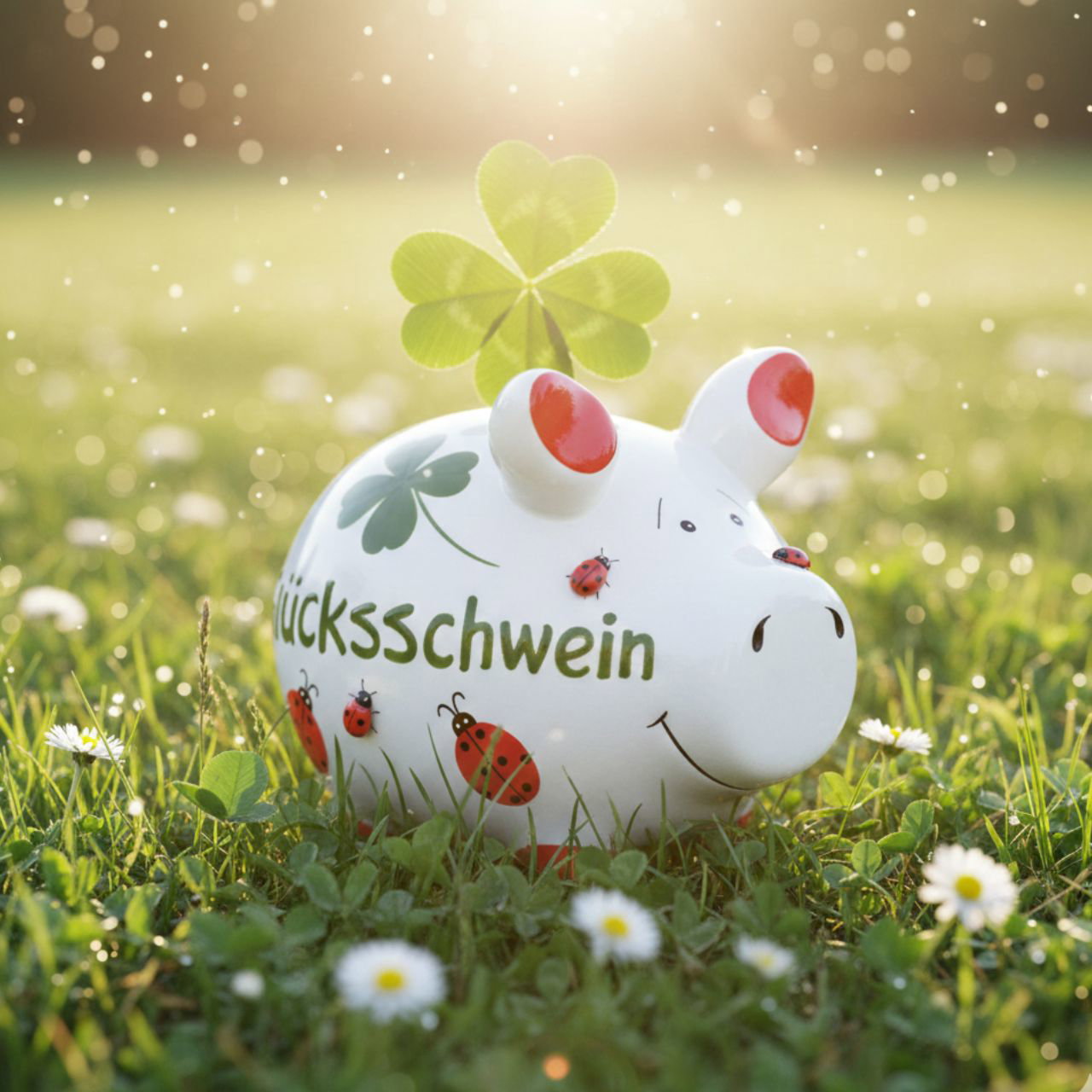 Schwein, Glücksbringer, Sparschwein, Kleeblatt, Dekofigur