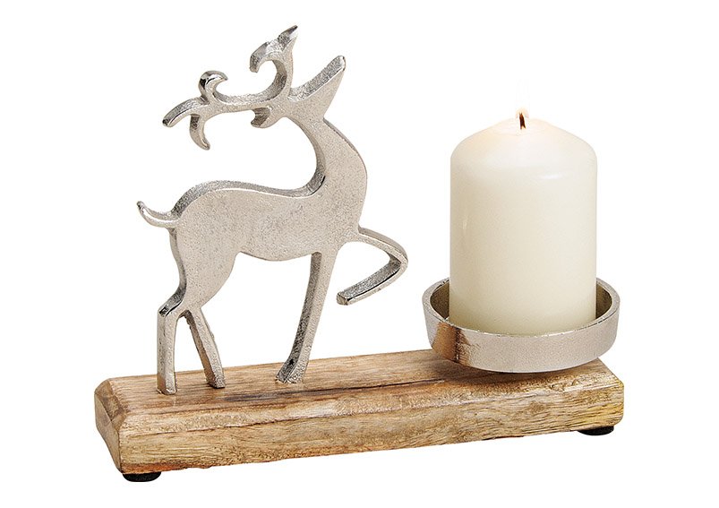 Candle holder moose, metal/mango wood, brown, (w/h/d) 22x16x5cm