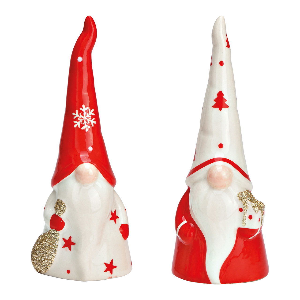 Ceramic gnome red, white 2-fold, (W/H/D) 6x15x6cm