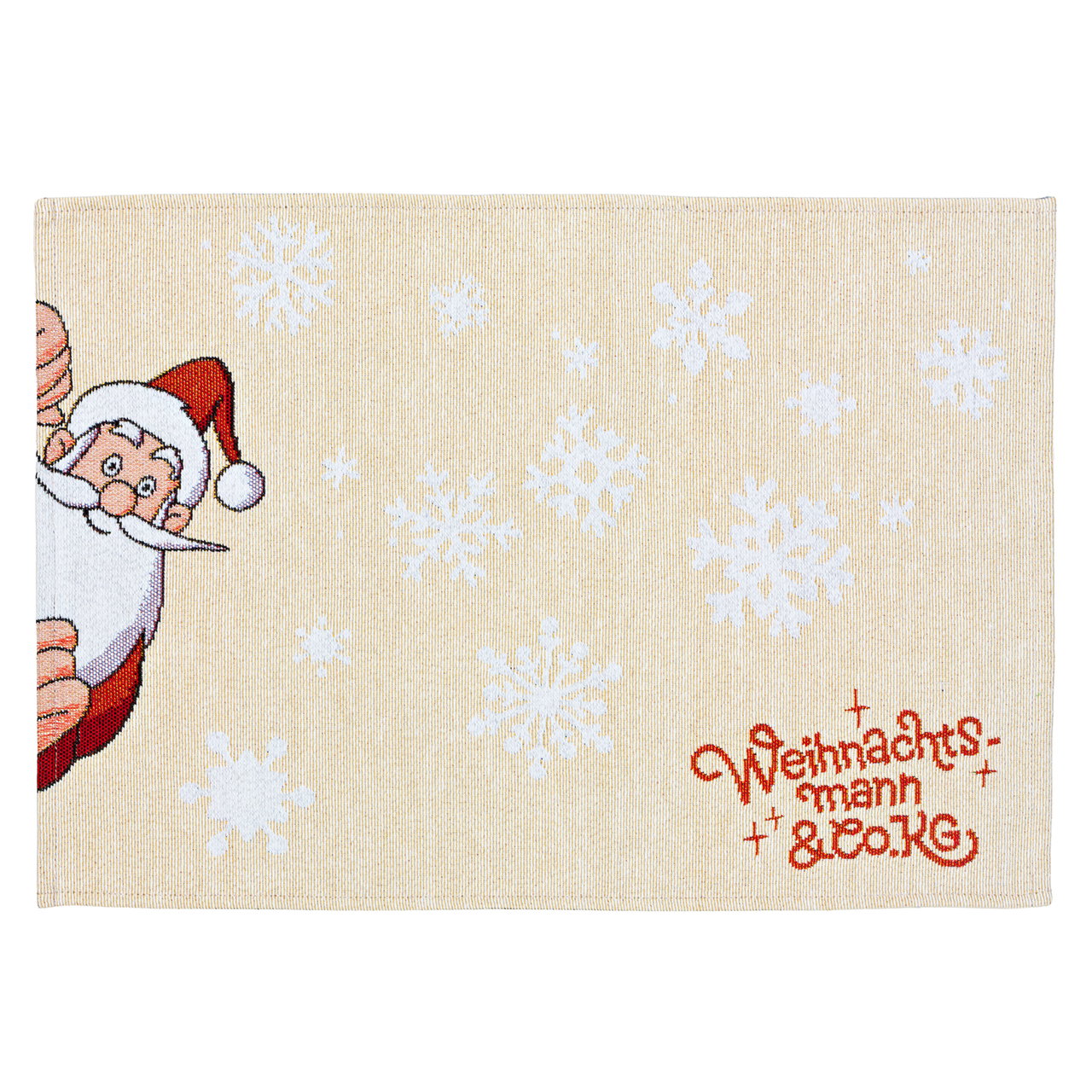 Babbo Natale & Co. KG Tovaglietta Babbo Natale in tessuto, beige/rosso/bianco (L/H/D) 33x48x0,2cm Kuscheltuch, Weihnachtstuch, Schneeflocken Muster, Santa Claus, Beige, Weihnachtsdeko, Tischdecke, Schlitten, Schneeflocken, Weihnachtsmotiv