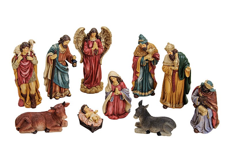 Nativity set of 10 figurines, polyresin, (h) 7-21cm