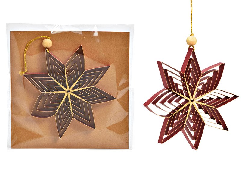 Christmas hanger star 3D of paper/cardboard red (W/H/D) 15x15x1cm