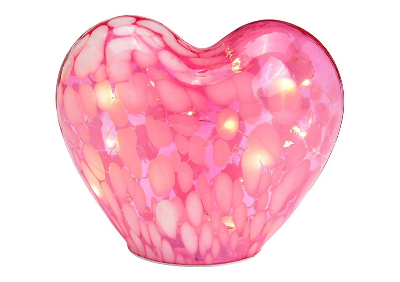 Heart with 20s LED with 6/18 timer made of glass pink(W/H/D) 18x15x11cm