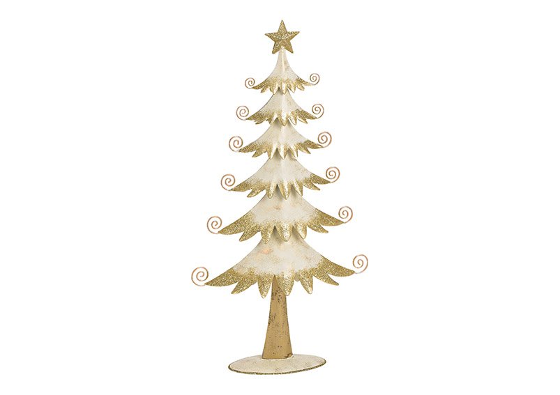 Árbol de Navidad, blanco metálico con purpurina dorada, (A/H/D) 21x40x6cm