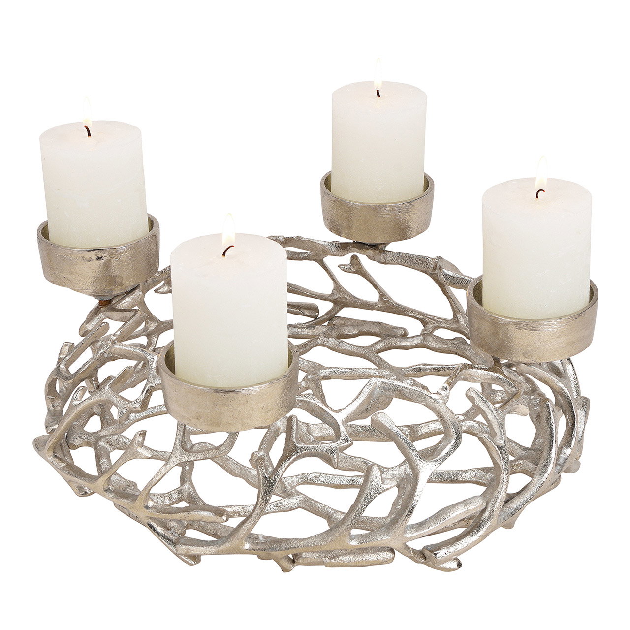 Adventskranz aus Metall, Silber (B/H/T) 38x15x38cm Adventskranz aus Metall, Silber (B/H/T) 38x15x38cm