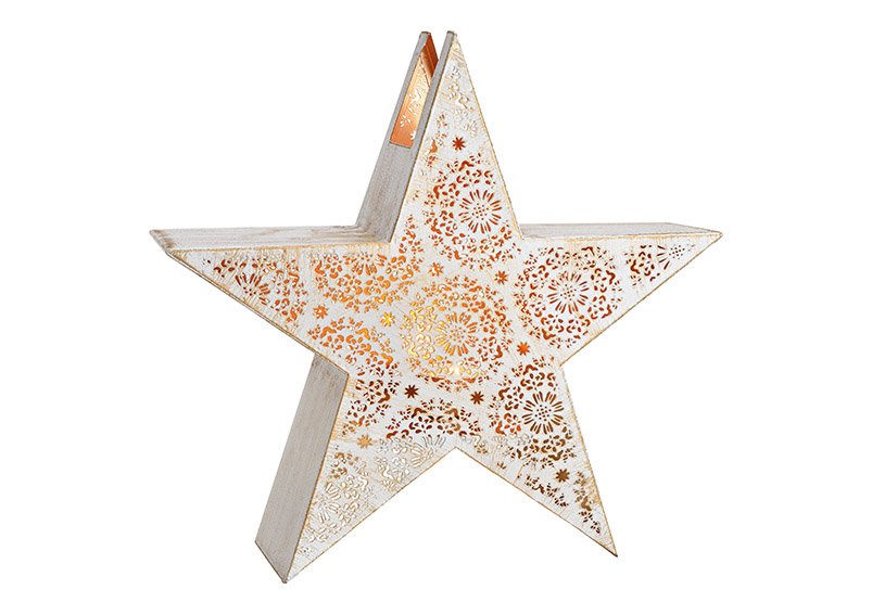 Windlicht Stern aus Metall Weiß, gold (B/H/T) 36x31x10cm
