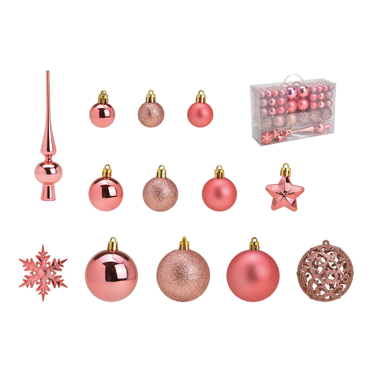 Baubles natalizi in plastica, set di 111, rosa/rosa Ø3/4/6cm (L/A/D) 23x35x12cm Baubles natalizi in plastica, set di 111, rosa/rosa Ø3/4/6cm (L/A/D) 23x35x12cm