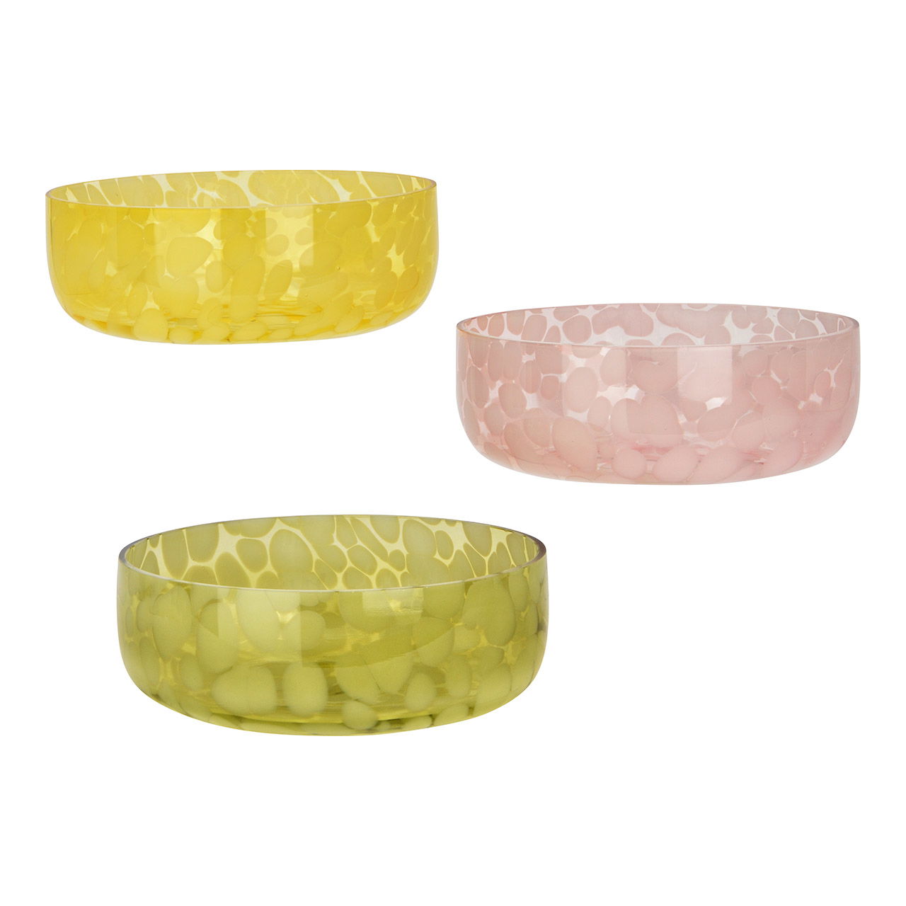 Deko Schale aus Glas, 3-fach, Gelb/Rosa/Grün (B/H/T) 21x7x21cm Zubehor, Schüssel, Schmuck