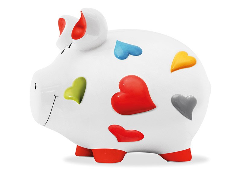Tirelire KCG monstre-cochon décor cœur en céramique (L/H/P) 30x25x25cm