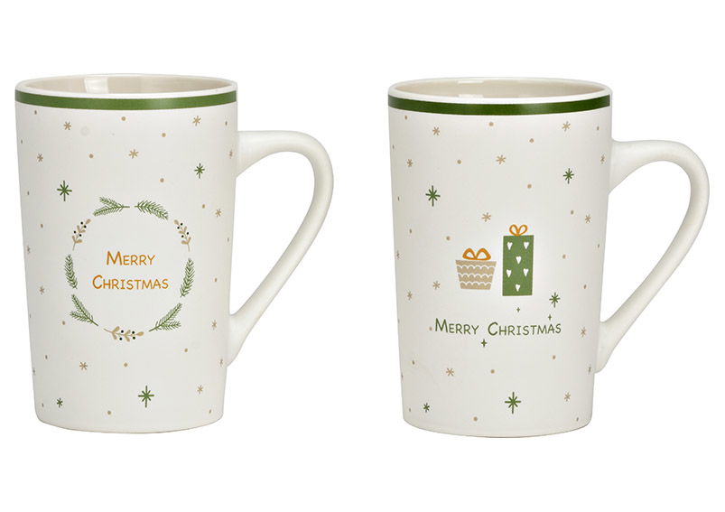 Taza de porcelana con motivo navideño blanca 2 pliegues, (A/A/A) 12x12x8cm 385ml