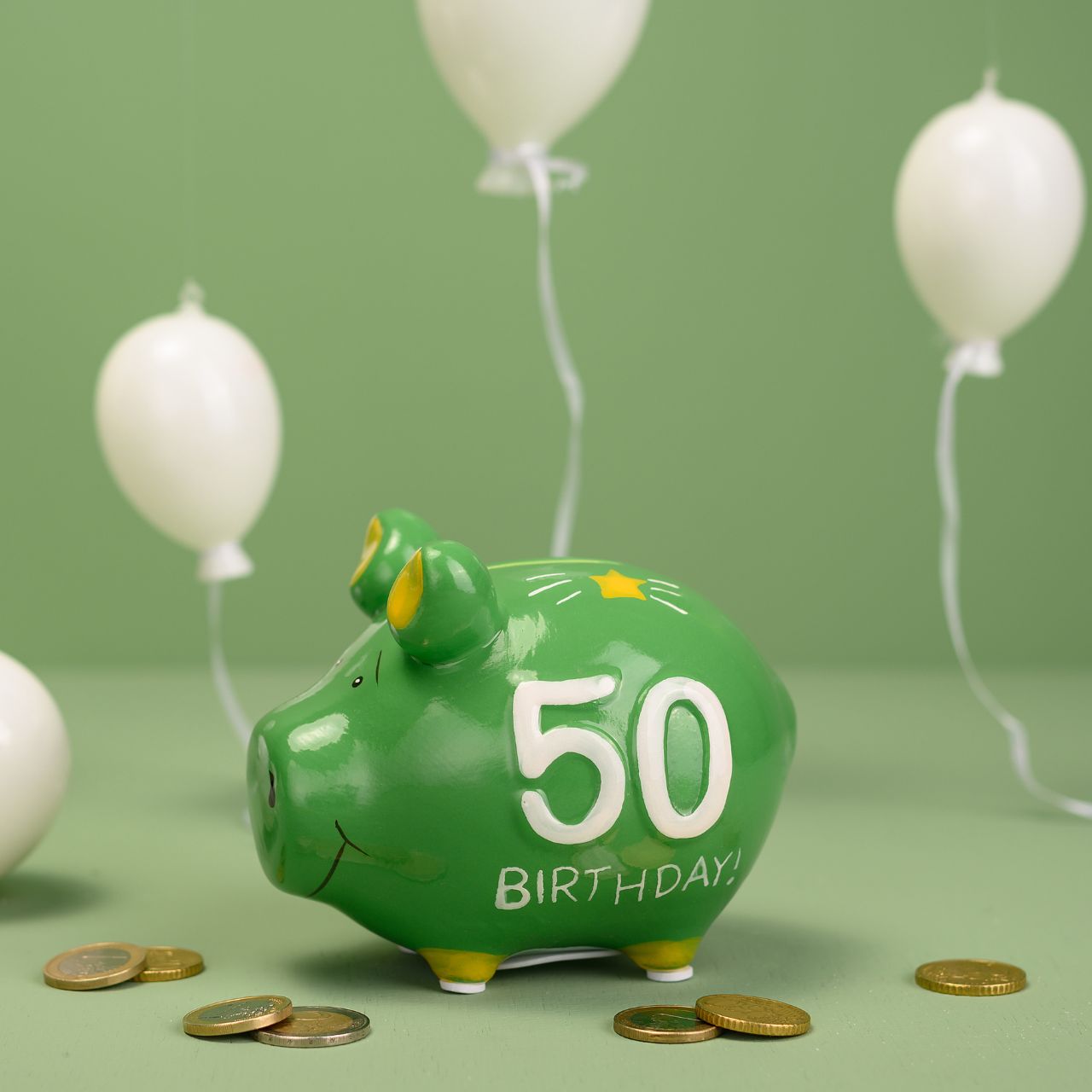 KCG Sparschwein "50 Birthday" aus Keramik, Grün/Gold (B/H/T) 12,5x9x9 cm Kleinschwein KCG Sparschwein "50 Birthday" aus Keramik, Grün/Gold (B/H/T) 12,5x9x9 cm Kleinschwein