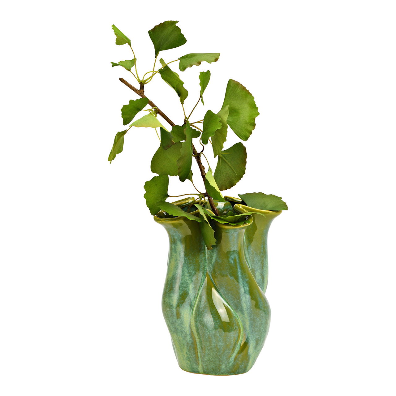 Vaso in ceramica, verde (L/H/D) 20x24x20cm Pflanze, Blumen-Arrangement, Blatt, Topfpflanze, Töpferei