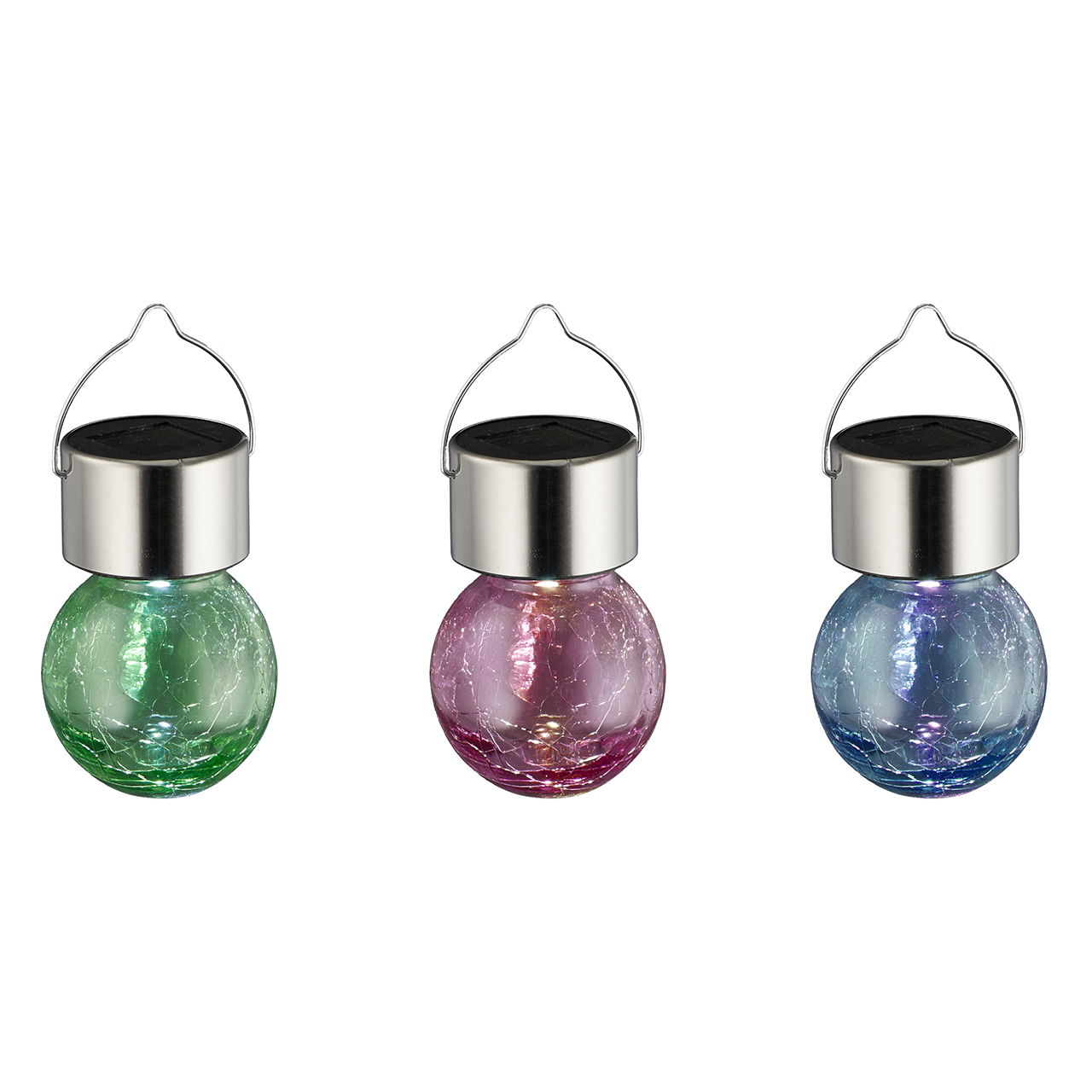 LED solar light with crackle effect made of glass/stainless steel/plastic (W/H) 6x13 cm in display, 24 assorted pcs, green/pink/blue (W/H/D) 6x13x6 cm Flasche, Kosmetik, Parfüm, Zubehör