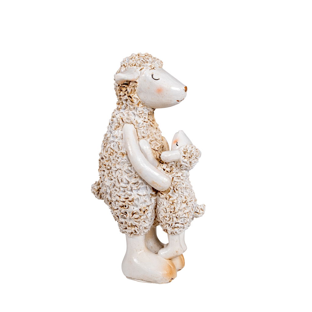 Schaf mit Kind, Polyresin, 7,5x9x16,5cm, 1 Stck, weiss Figur, Kunst, Porzellan, Töpferei, Spielzeug