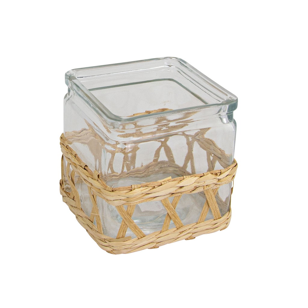 Vase osier carré, verre, 11,7x11,7x11,7cm, 1 pce, clair, @ Krug, Korb, Töpferei, Vase