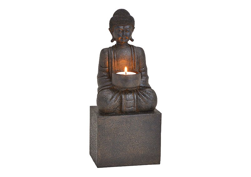 Theelichthouder Boeddha van poly Zwart (B/H/D) 12x30x9cm