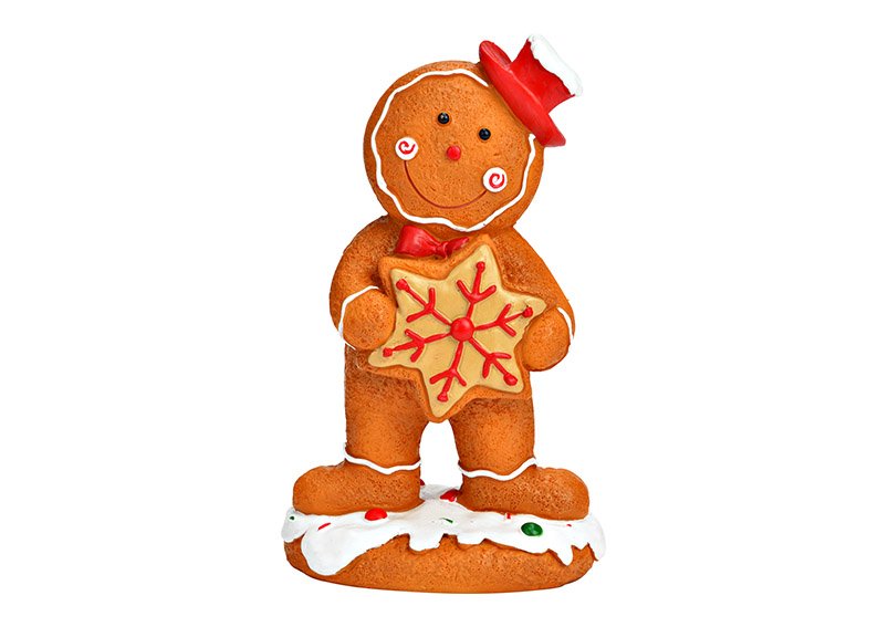 Gingerbread figurine of a boy made of brown poly (W/H/D) 9x15x6cm